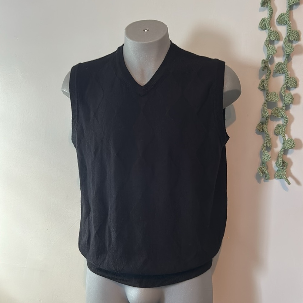 Black Argyle Arnold Palmer Sweater Vest Large .